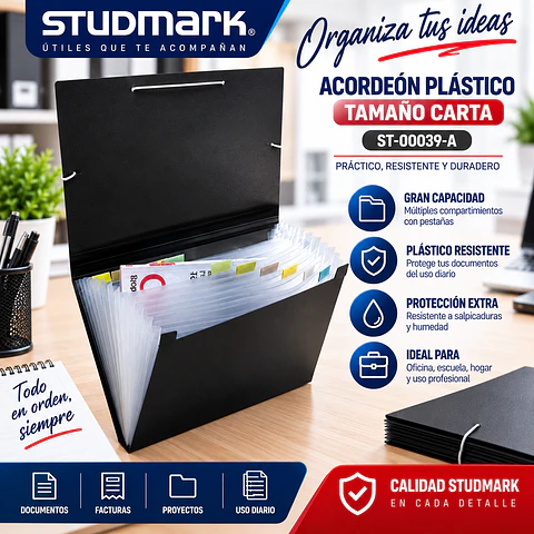 Acordeón Plástico Studmark Tamaño Carta con Pestañas