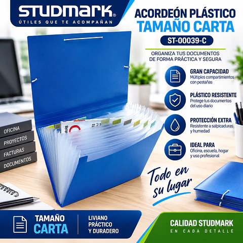 Acordeón Plástico Studmark Tamaño Carta con Pestañas