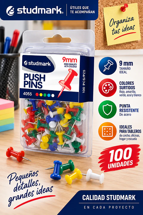 Tachuelas o Chinchetas Studmark ST-04055 9 mm Colores Surtidos Caja 100 Unidades