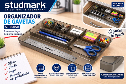 Organizador de Gavetas Studmark ST-02050 Plástico Ahumado para Oficina