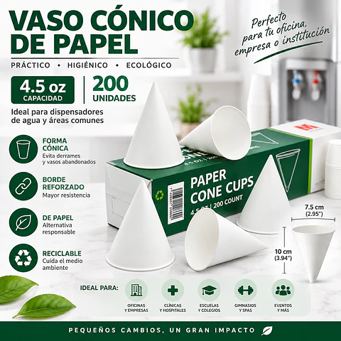 Vaso Cónico de Papel 4.5 oz x 200 Unidades ME