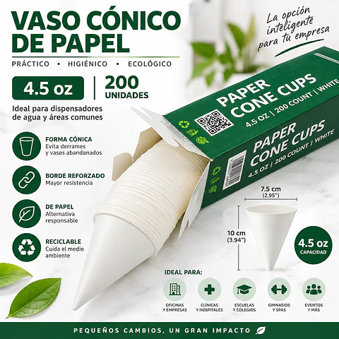 Vaso Cónico de Papel 4.5 oz x 200 Unidades ME