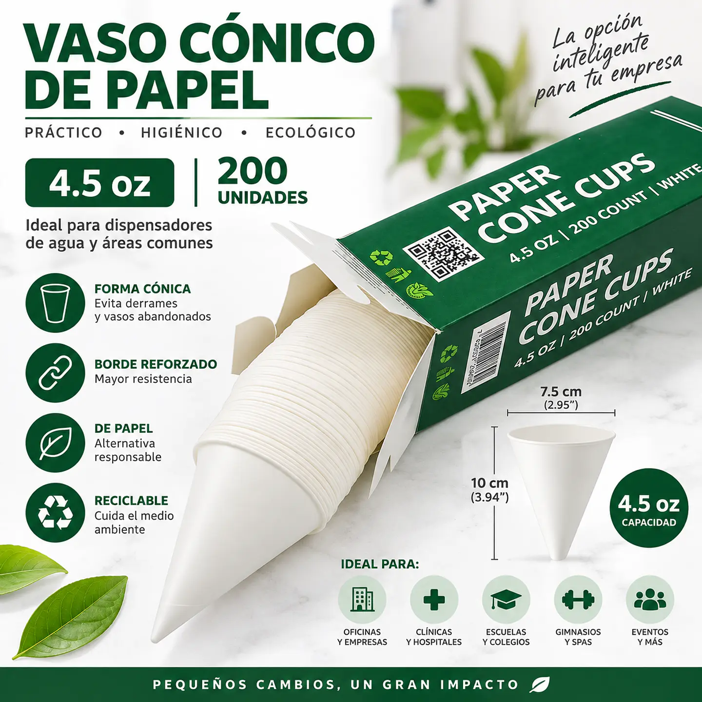 Vaso Cónico de Papel 4.5 oz x 200 Unidades ME 2