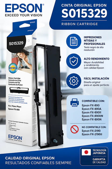 Cinta Epson S015329 Original para Impresoras Epson FX-890, FX-890II, FX-890IIN y FX-890N - Negra