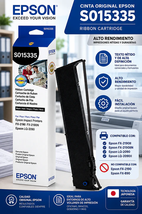 Cinta Epson S015335 Negra para FX-2190II, FX-2190IIN, LQ-2090 y LQ-2090II