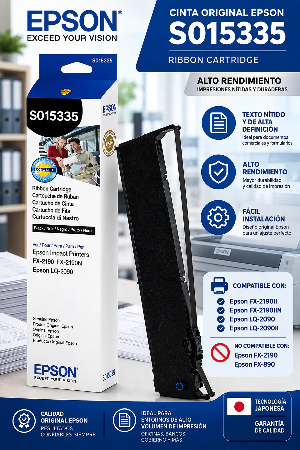 Cinta Epson S015335 Negra para FX-2190II, FX-2190IIN, LQ-2090 y LQ-2090II 1