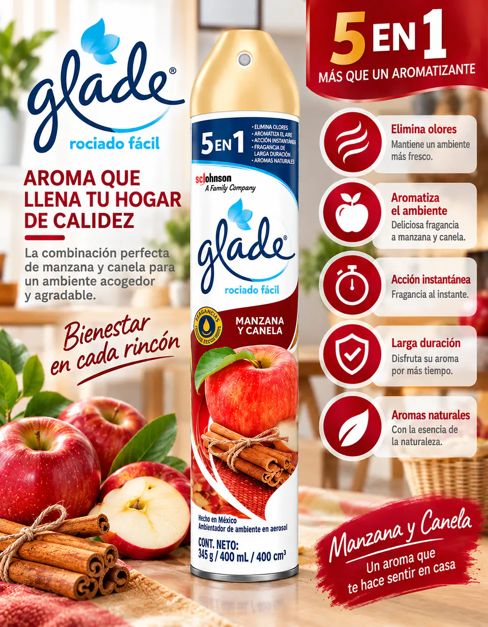 Aromatizante de Ambiente en Aerosol Glade | Elimina Olores y Refresca el Hogar con Fragancias Duraderas 5