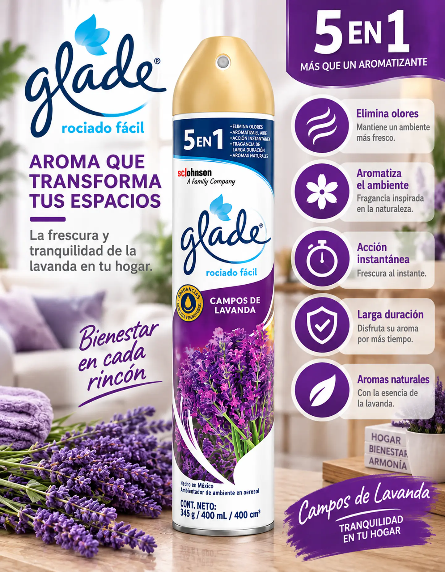 Aromatizante de Ambiente en Aerosol Glade | Elimina Olores y Refresca el Hogar con Fragancias Duraderas 3