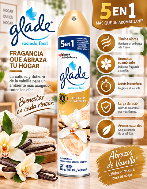 Aromatizante de Ambiente en Aerosol Glade | Elimina Olores y Refresca el Hogar con Fragancias Duraderas