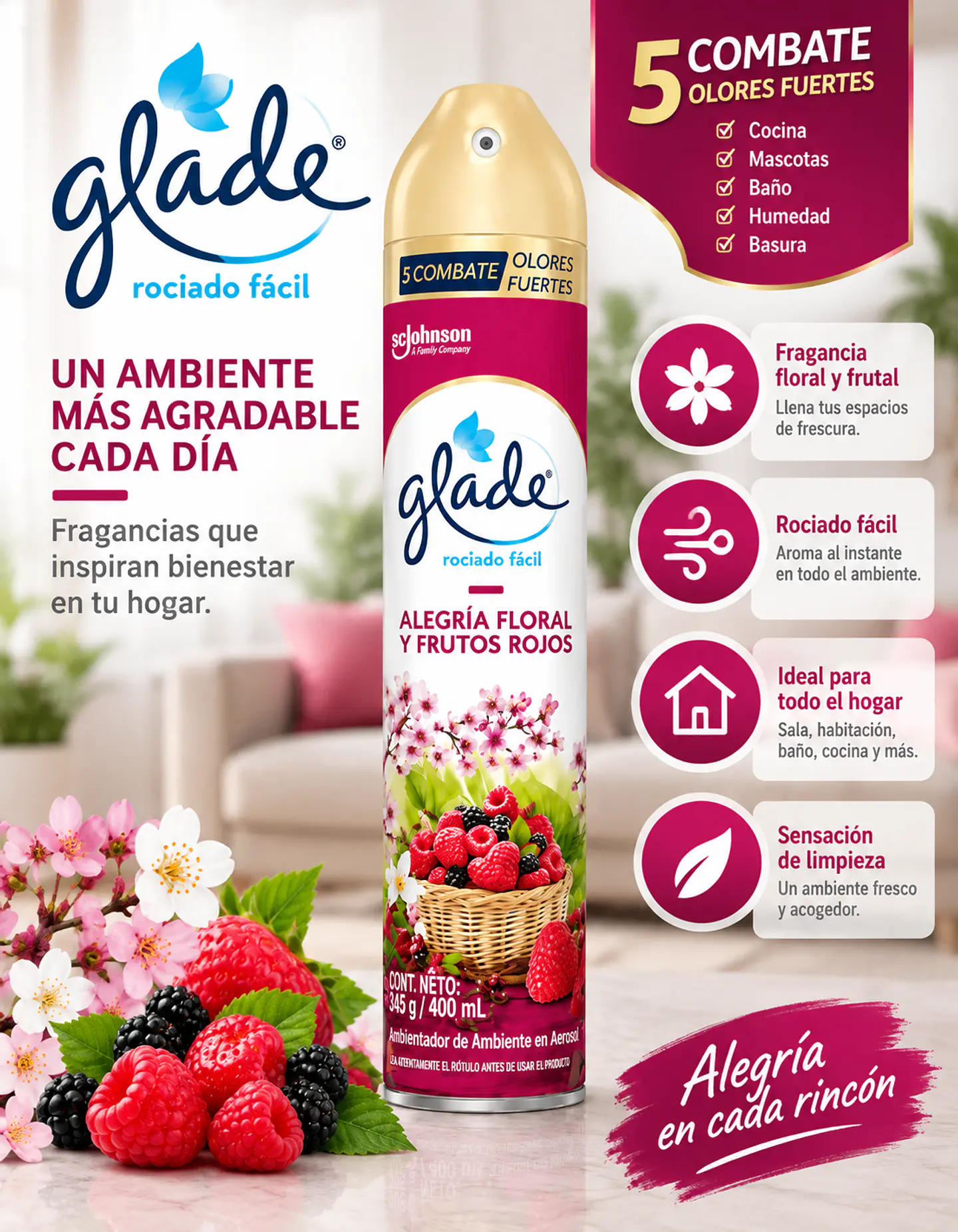 Aromatizante de Ambiente en Aerosol Glade | Elimina Olores y Refresca el Hogar con Fragancias Duraderas 2