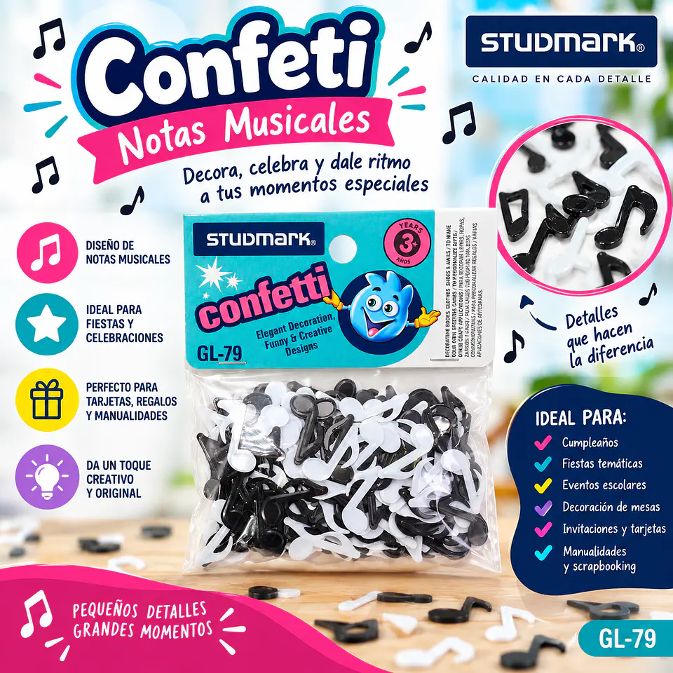 Confeti de Notas Musicales Studmark ST-GL-79 para Fiestas y Manualidades 2