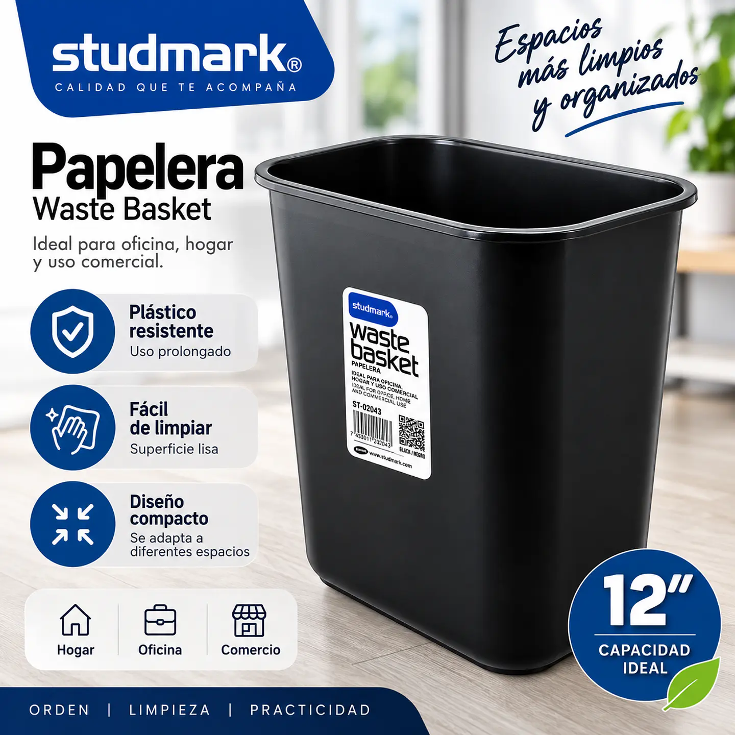 Basurero Plástico Negro Studmark 12