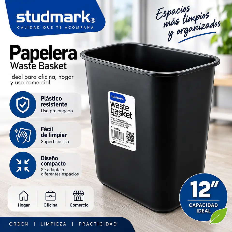 Basurero Plástico Negro Studmark 12
