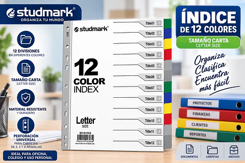 Separadores Studmark ST-01723 Tamaño Carta 12 Colores