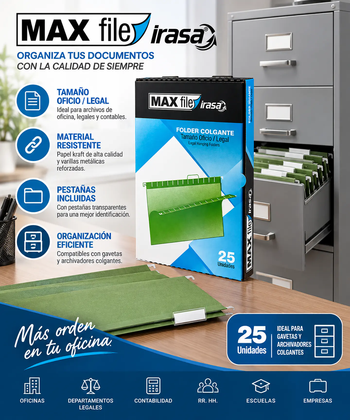 Folder Colgante Irasa MAX File Tamaño Legal para Archivadores – Caja de 25 Unidades 2