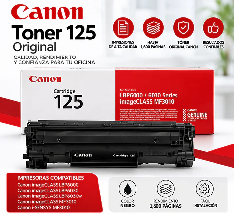 Toner Canon 125 Original Negro 3484B001AA para MF3010, LBP6000 y LBP6030