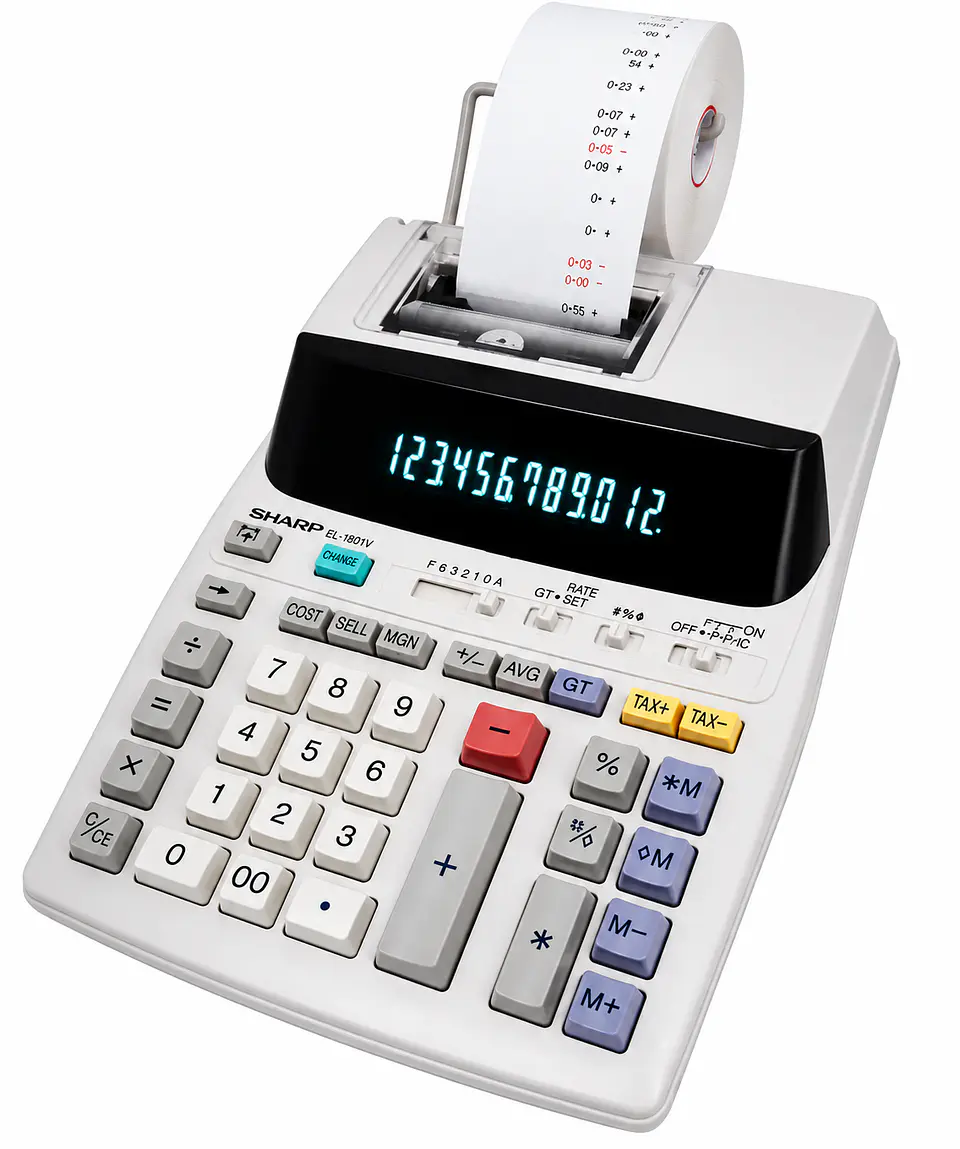 Calculadoras Sumadoras Sharp con Impresión Bicolor de 12 Dígitos EL-1801V y EL-1197PIII 1