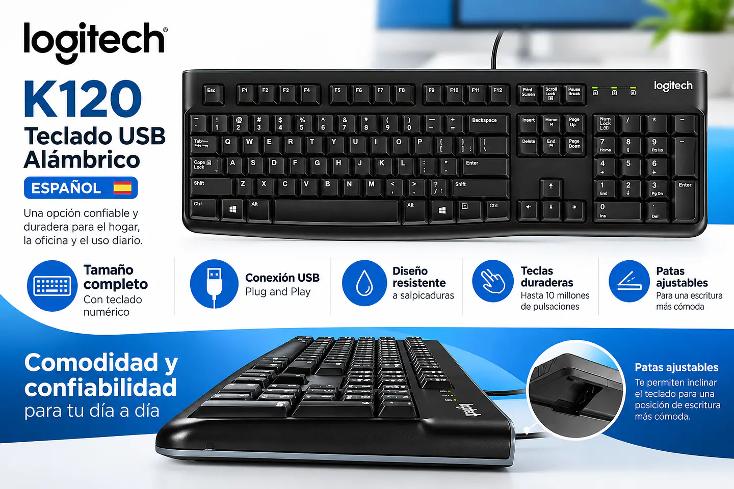 Teclado Logitech K120 USB Alámbrico Español Negro 920-004422 3
