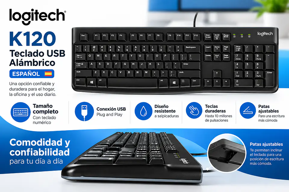 Teclado Logitech K120 USB Alámbrico Español Negro 920-004422 3