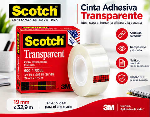 Cinta Adhesiva Scotch Transparente 19 mm x 32,9 m 3M
