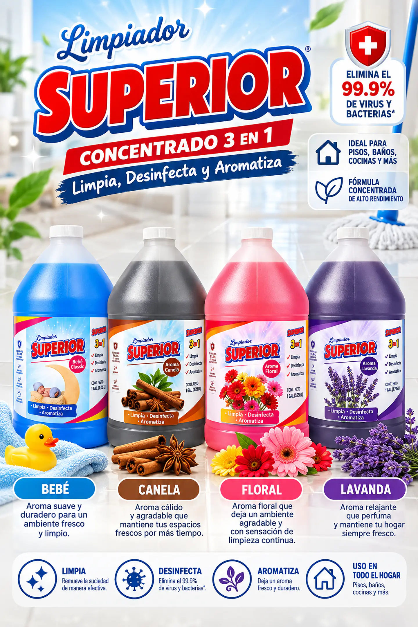 Desinfectante Superior Concentrado 1 Galón para Pisos y Superficies 5