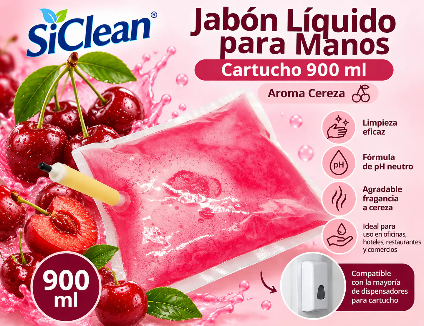 Jabón Líquido para Manos Cartucho 900ml SiClean 2