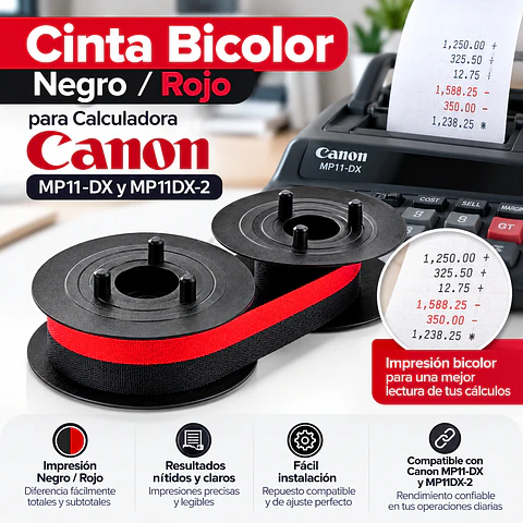 Cinta Bicolor Negro/Rojo para Calculadora Canon MP11-DX y MP11DX-2