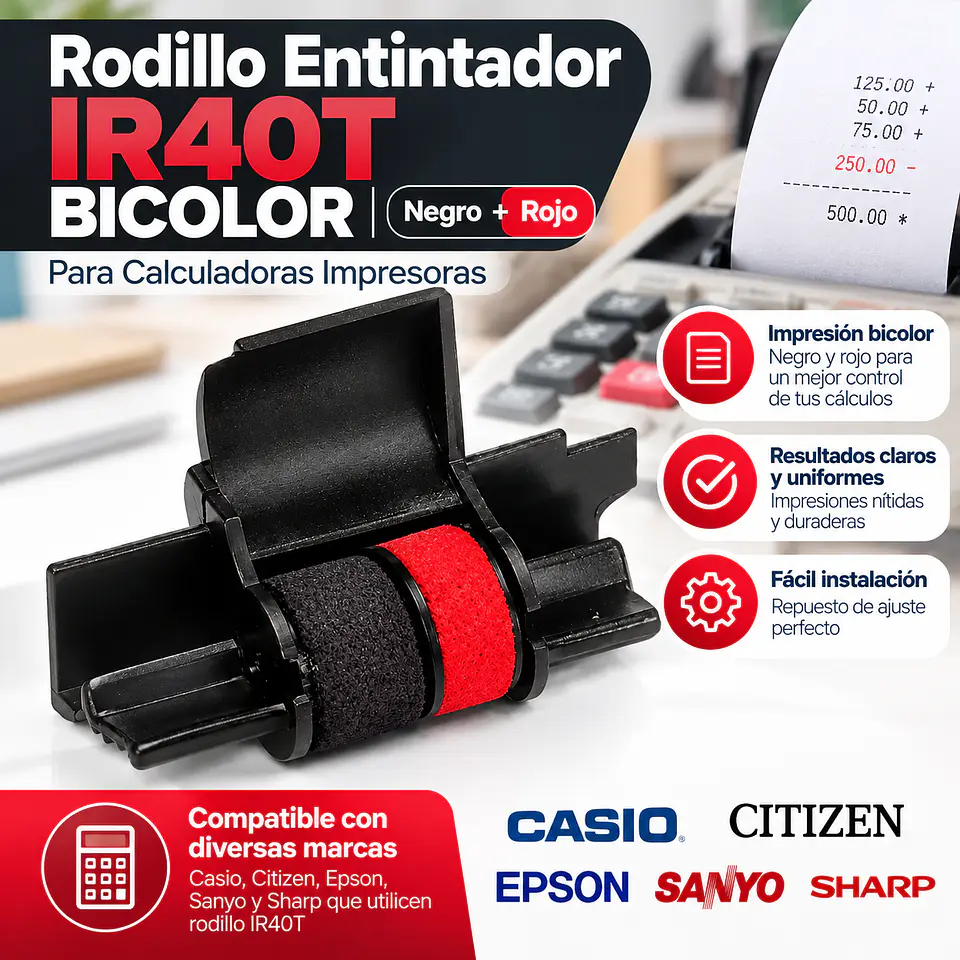 Rodillo Entintador IR40T Bicolor para Calculadoras 2
