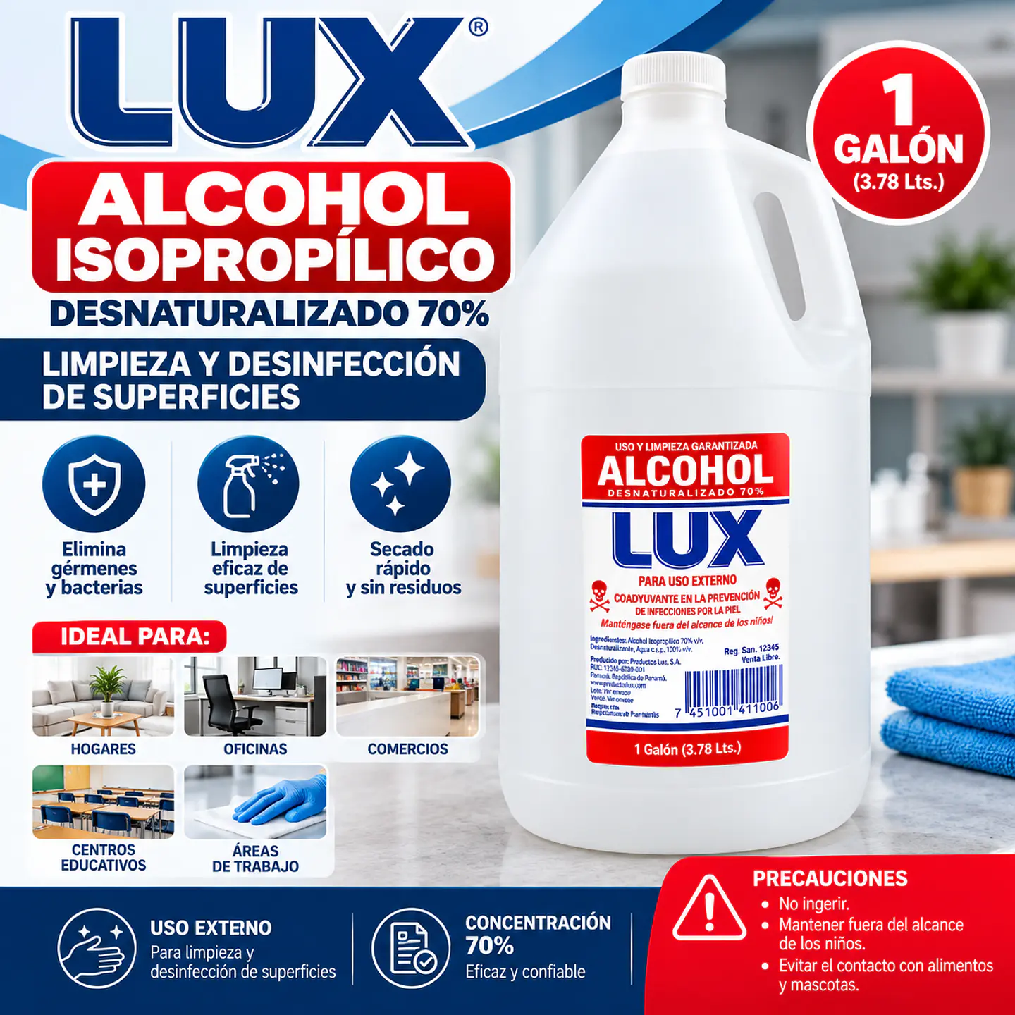 Alcohol Isopropílico Lux 70% Galón 3.78 Litros 1