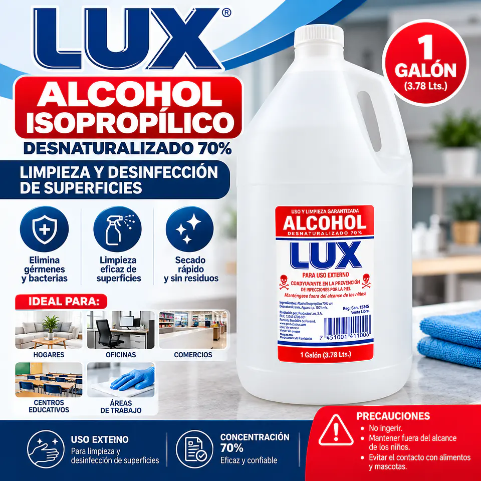 Alcohol Isopropílico Lux 70% Galón 3.78 Litros 1