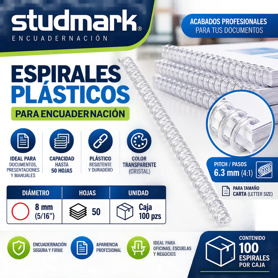 Caja 100 Espirales Studmark 8 mm para 50 Hojas 2