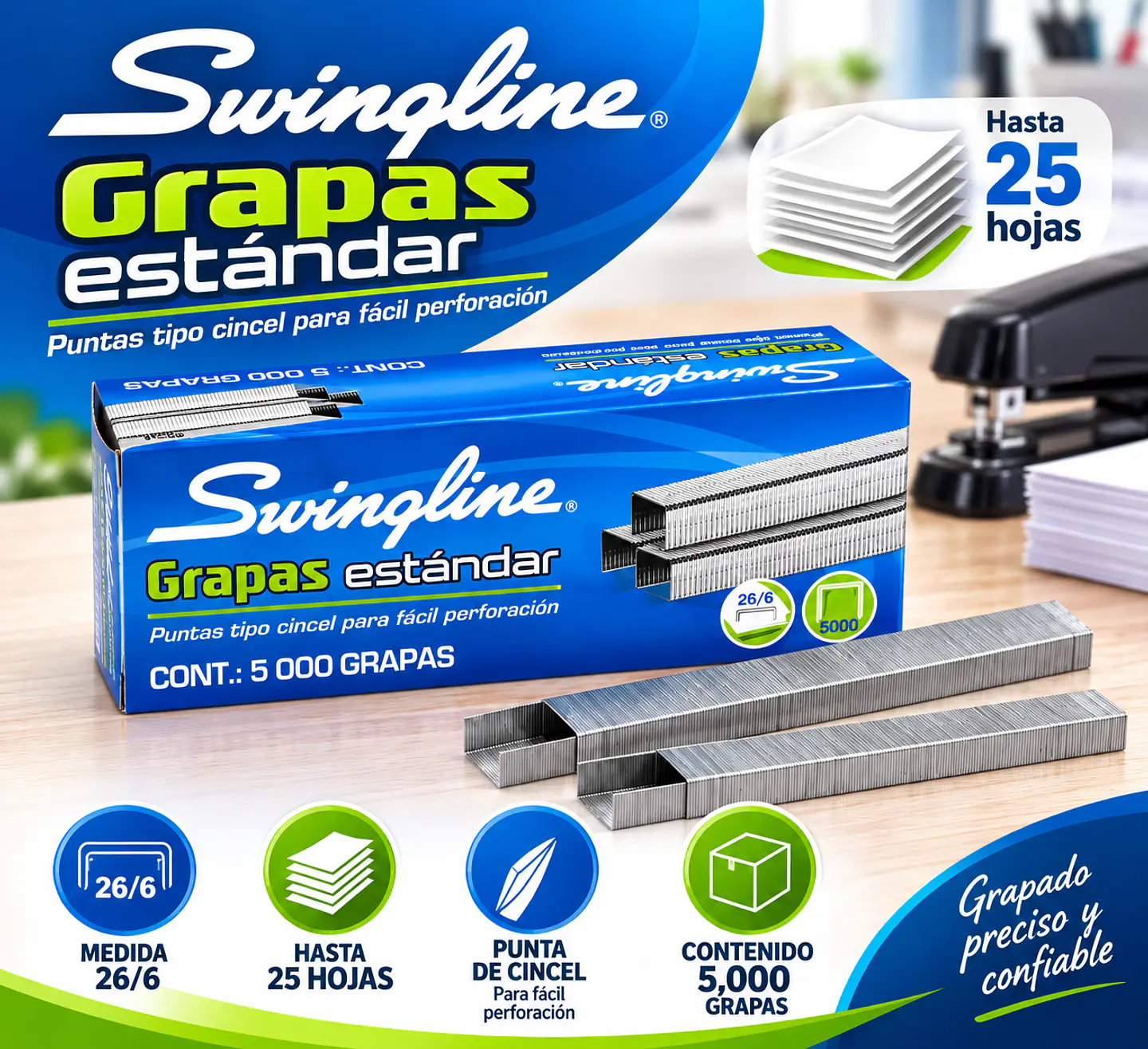 Grapas Swingline P6246 Estándar 26/6 Caja de 5,000 Unidades 1