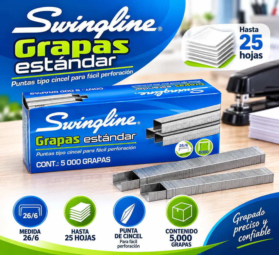 Grapas Swingline P6246 Estándar 26/6 Caja de 5,000 Unidades 1