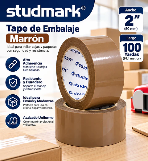 Tape de Embalaje Marrón Studmark 2" x 100 Yardas ST-PT-40100T