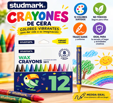 Crayones de Cera Studmark 12 Colores ST-03811