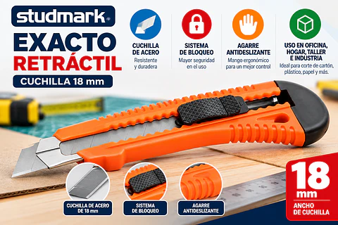 Exacto Retráctil Studmark ST-04101-BL 18 mm con Cuchilla en Blíster