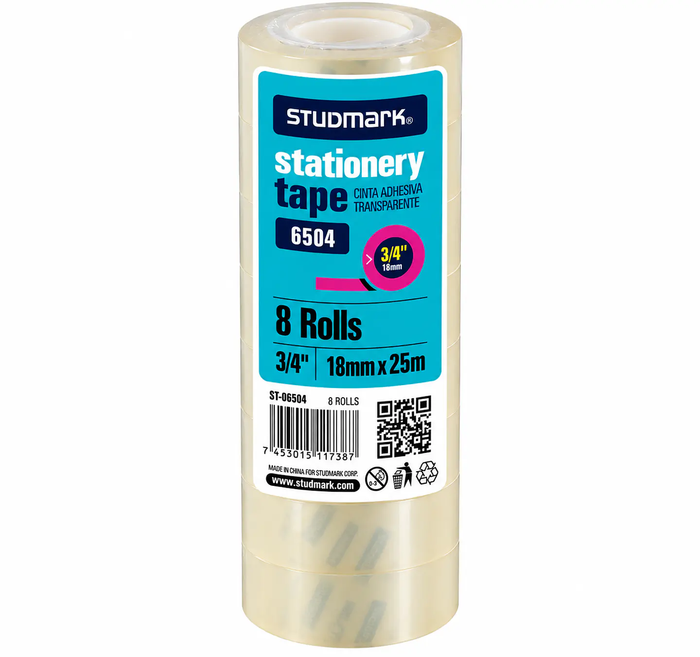 Cinta Adhesiva Transparente Studmark 18 mm x 25 m (8 Rollos) 1