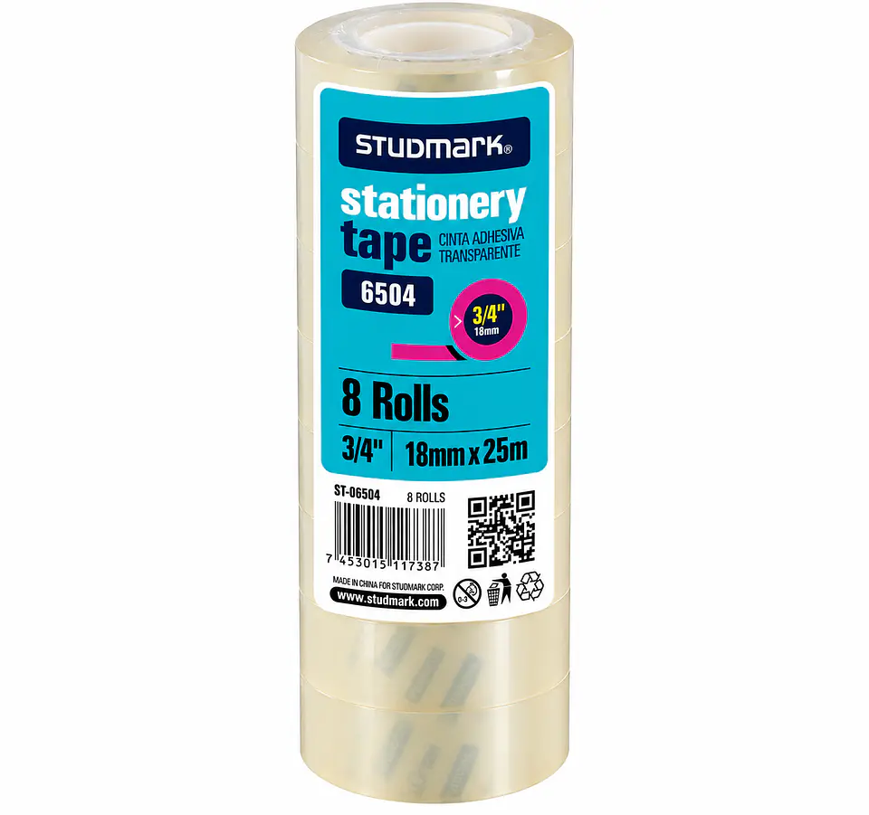 Cinta Adhesiva Transparente Studmark 18 mm x 25 m (8 Rollos) 1