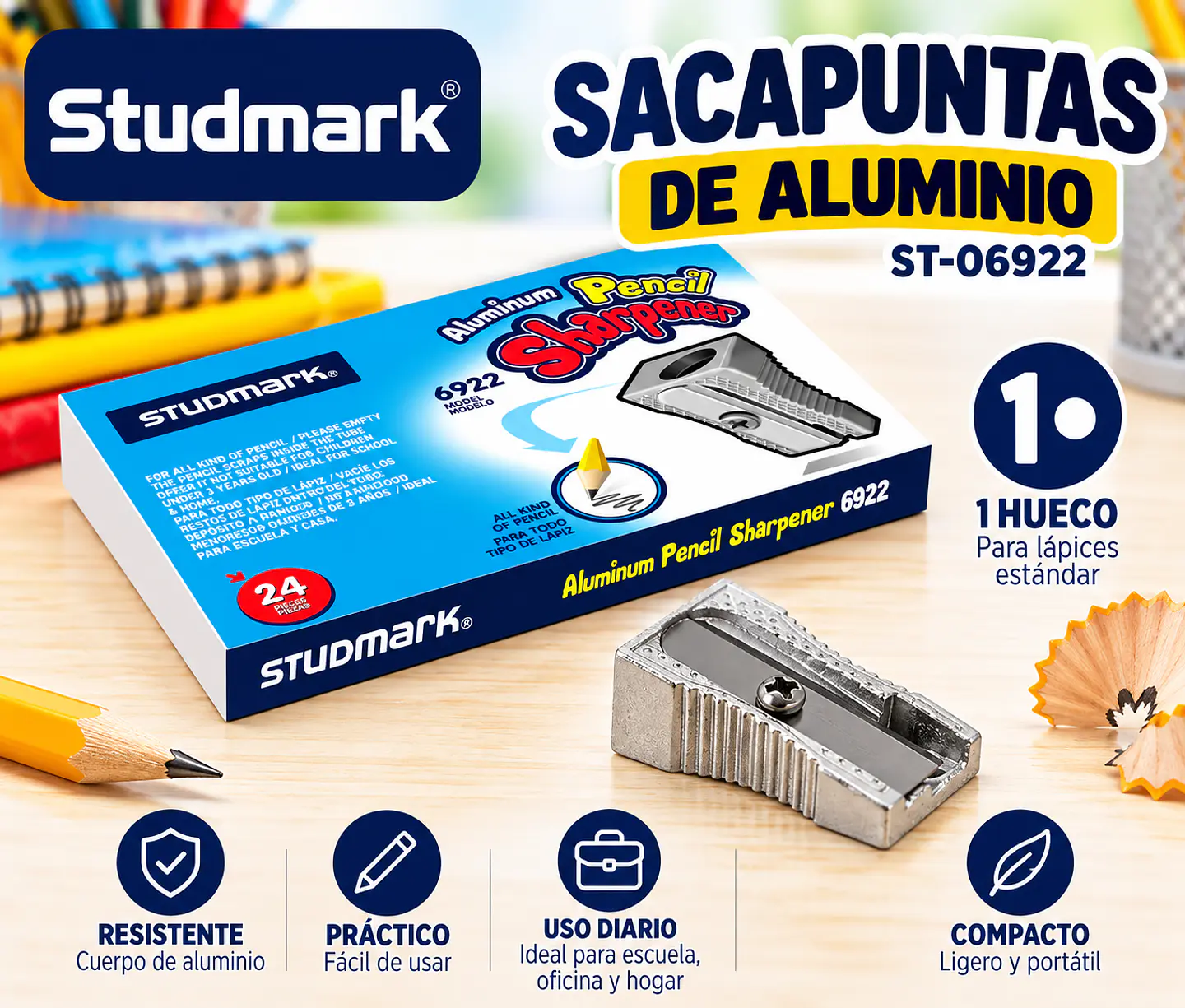 Sacapuntas Studmark de Aluminio 1 Hueco ST-06922 1