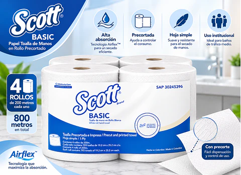 Papel Toalla Scott Basic Precortado 4x200m 30245396