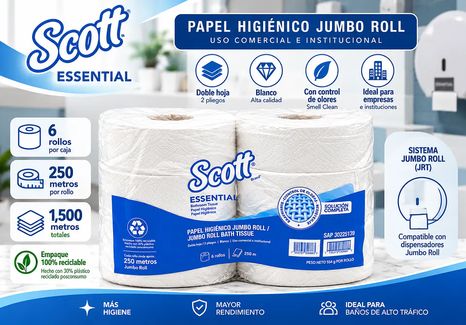 Papel Higiénico Scott Essential Jumbo 2P 6x250m 30225139 1