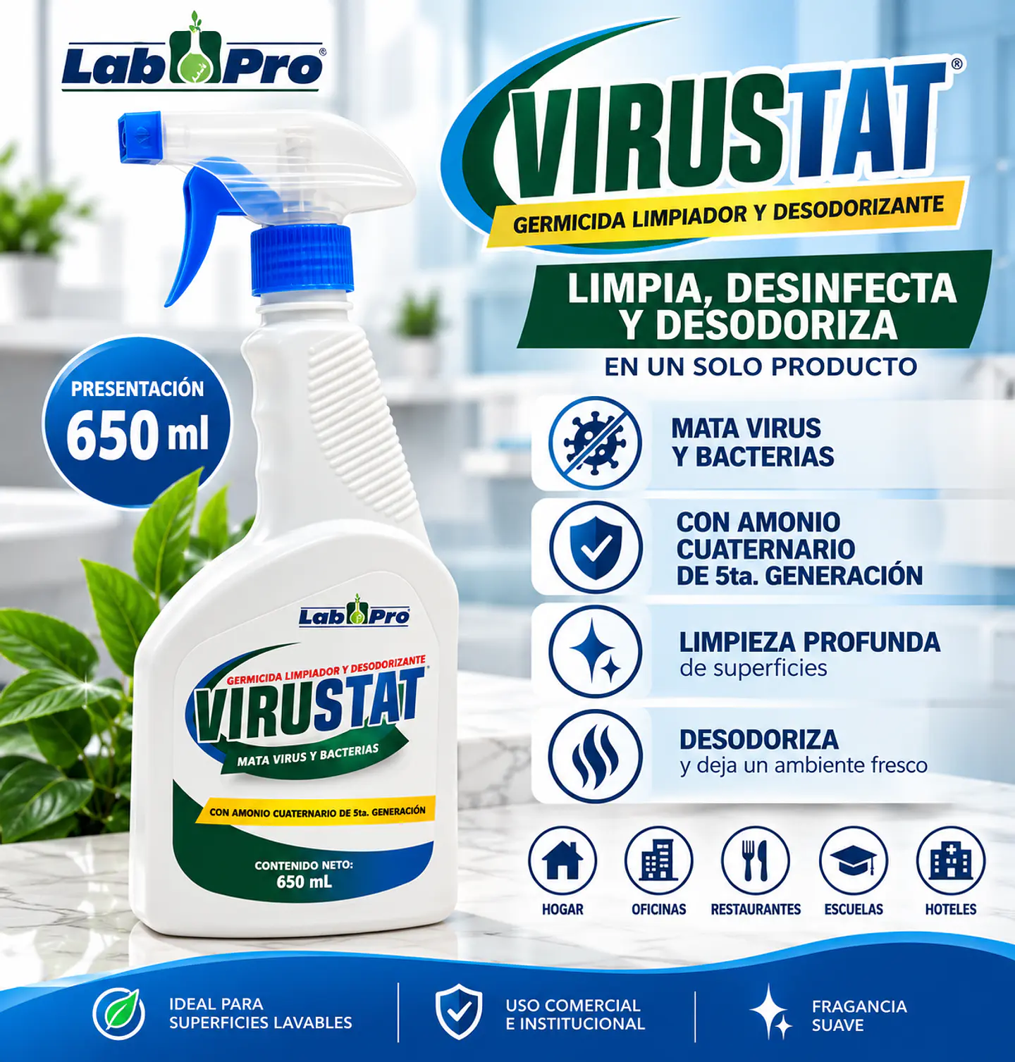 Desinfectante Germicida Lab-Pro Virustat 650ml y Galón 1