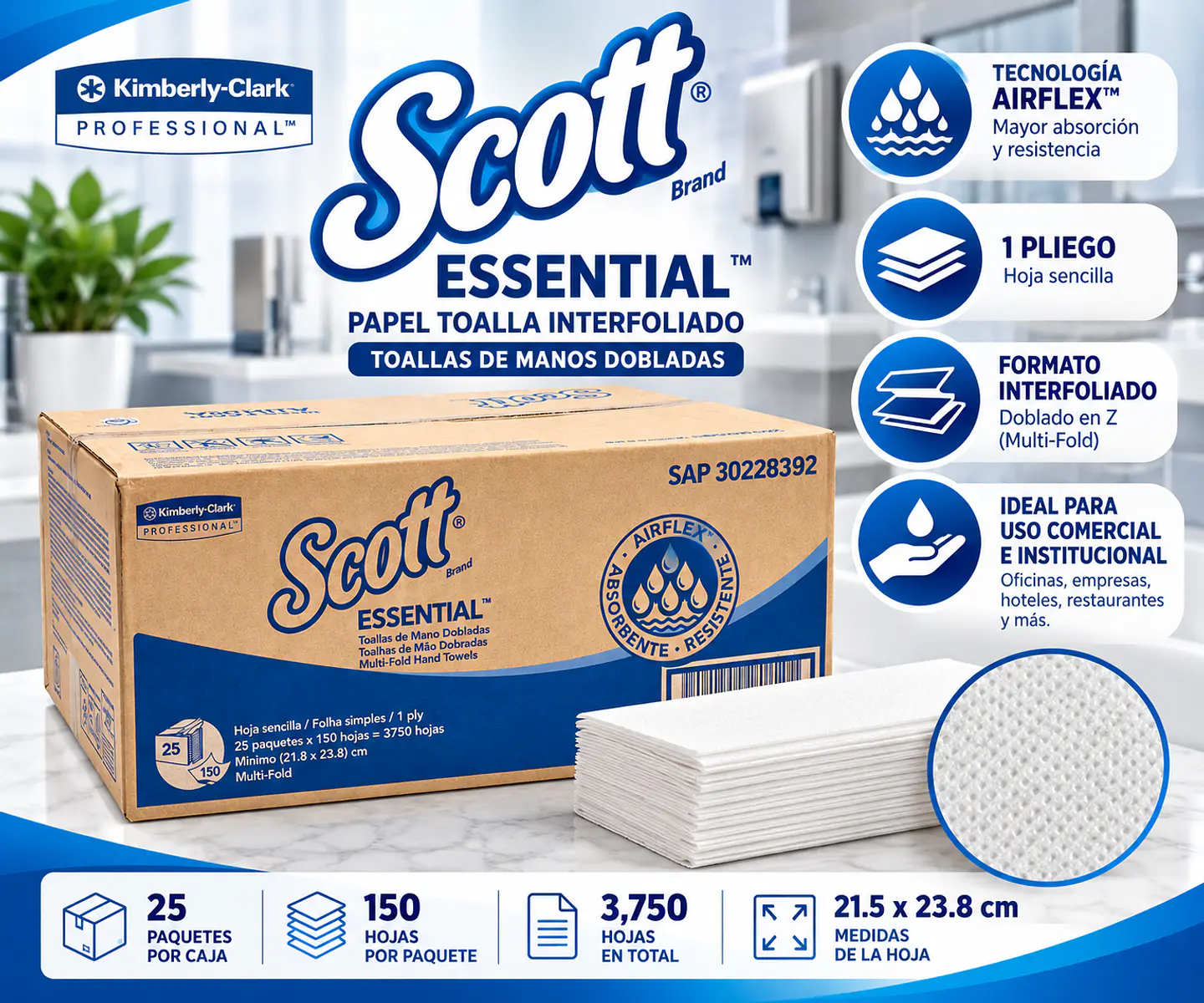 Papel Toalla Interfoliado Scott Essential 1P 25x150 K8392 1