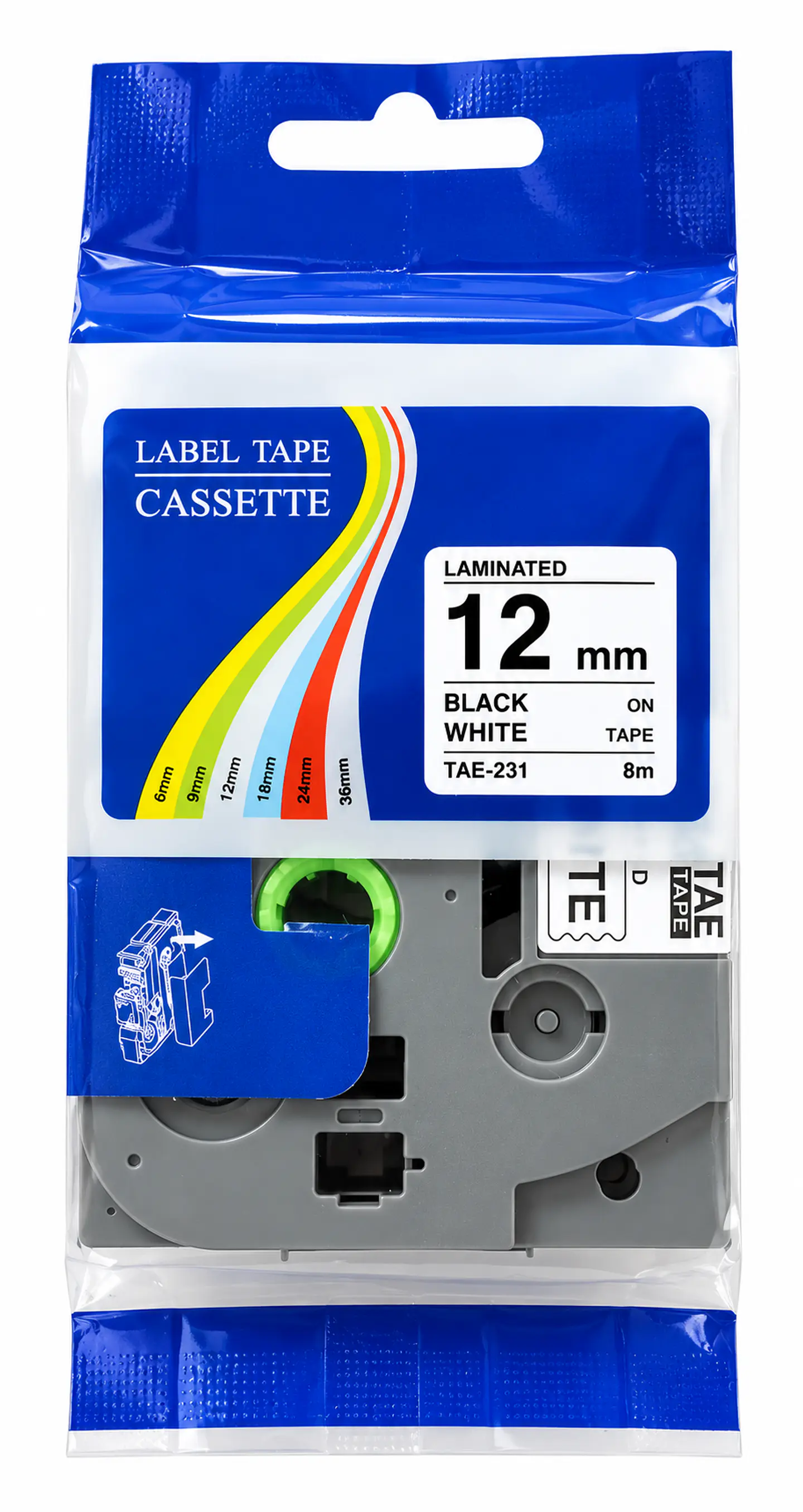 Cinta Compatible Brother TZe-231 12mm x 8m Negro/Blanco 1