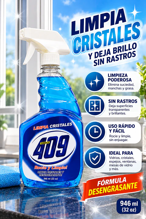 Limpiador de Vidrios y Cristales 409 con Atomizador 32 oz