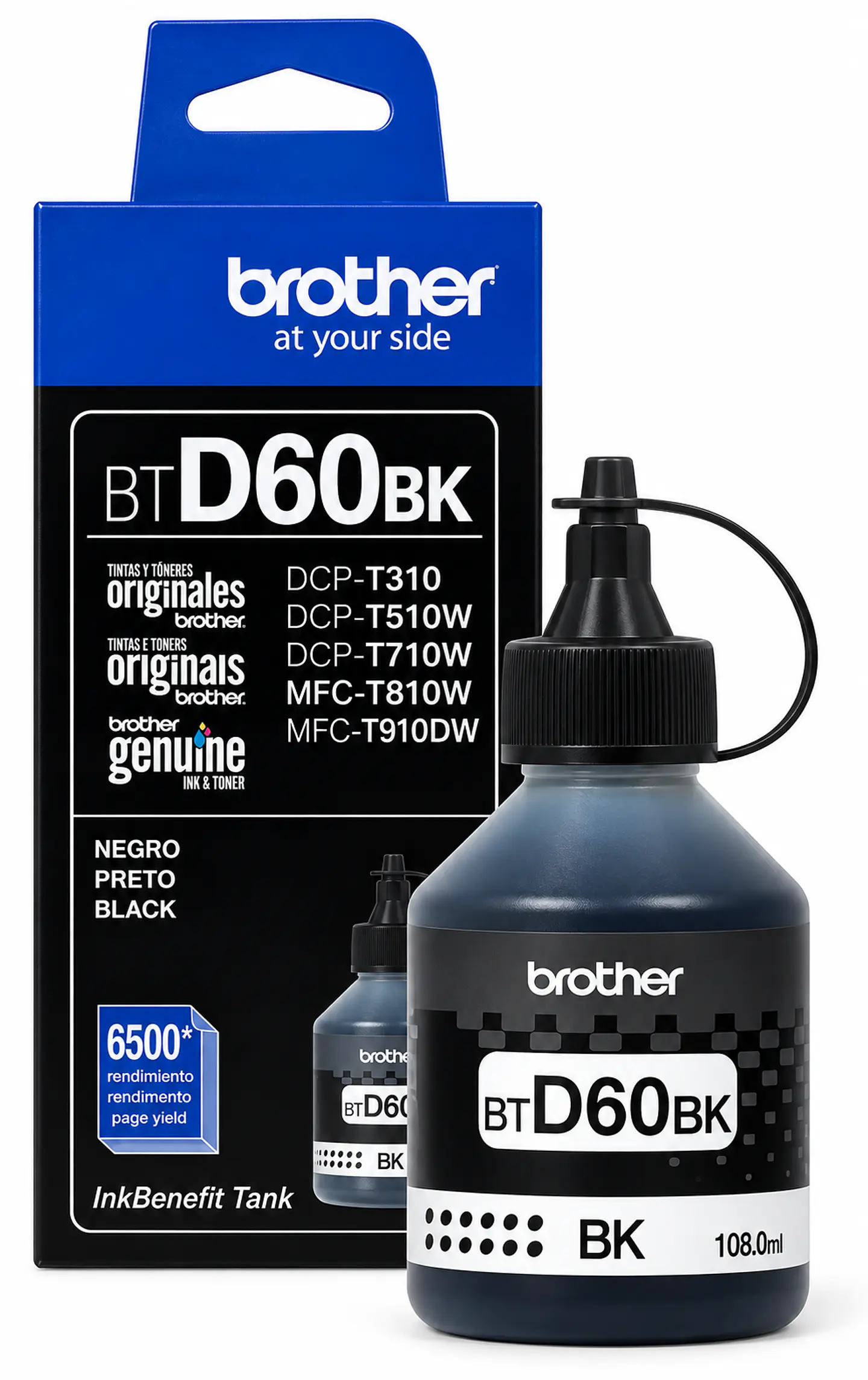 Tinta Original Brother BTD60BK Negra 108 ml para DCP-T310, DCP-T510W, DCP-T710W, MFC-T810W y MFC-T910DW 1