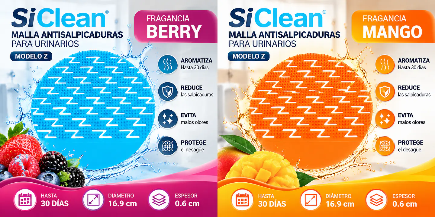 Malla Antisalpicaduras Aromatizante para Urinarios SiClean Modelo Z – Berry y Mango 1