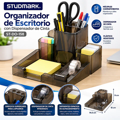 Organizador de Escritorio Studmark Ahumado con Dispensador de Cinta - ST-DO-158