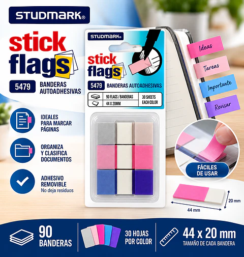 Banderitas Adhesivas Studmark con Dispensador 25 x 45 mm