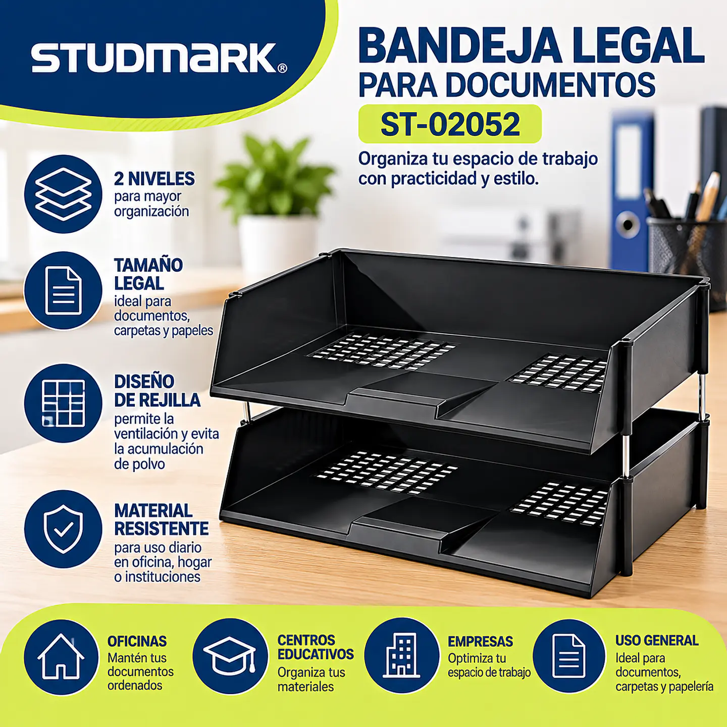 Bandeja Legal para Documentos Studmark ST-02052 de Rejilla – Organizador de Escritorio 1